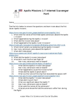 Preview of Apollo Missions 1-7 Internet Scavenger Hunt