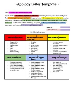 Preview of Apology Letter Template- Restorative Practices