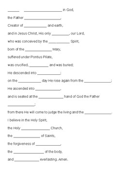 Apostle's Creed Fill-in-the-Blank Quiz by Be Great | TpT