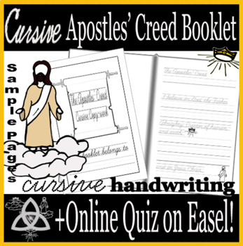 Preview of Apostles' Creed Booklet: CURSIVE Writing, Memory Work- Religious Ed ONLINE Quiz