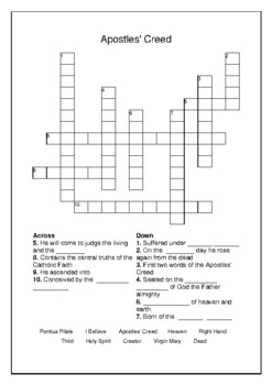 Apostles Creed Crossword Puzzle and Word Search Bell Ringer TPT