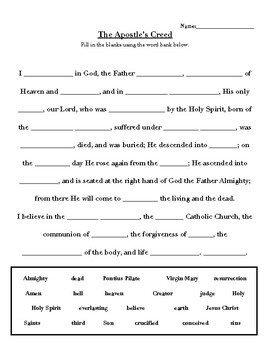 Preview of Apostles' Creed Fill-in-the-blanks