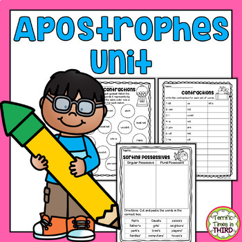 Preview of Apostrophes Unit: Worksheets for Contractions and Possessive Nouns