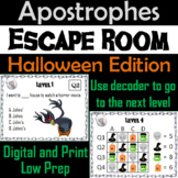 Apostrophes Activity: Halloween Escape Room Grammar Review Game
