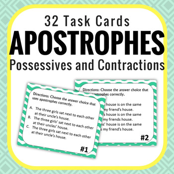 Preview of Apostrophes - Contractions & Possessive nouns - 32 Task Cards