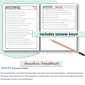 Apostrophes (Possessive / Contractions) - Worksheets, Posters & Quiz