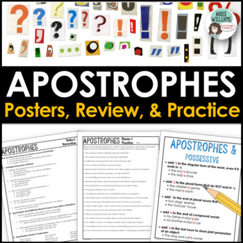 Preview of Apostrophes (Possessive Nouns & Contractions) - Review, Practice, Posters