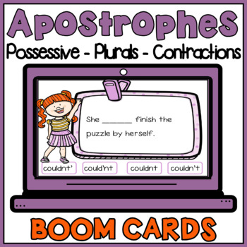 Preview of Apostrophes Possessives Contractions Plurals Boom Cards | Punctuation Activity