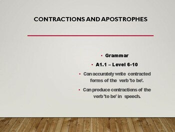 Preview of Apostrophes and Contractions - Beginners / Levels 6 -10 - 27 slides / PTT/PDF