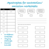 Apostrophes for Contractions Worksheets