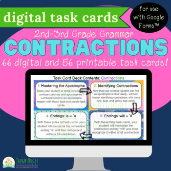 Preview of Apostrophes in Contractions | Grammar Task Cards | Perfect Contractions!