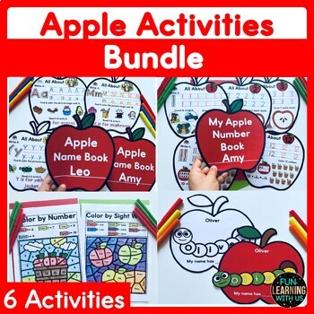 Preview of Apple Activities Bundle | Name Craft Color by Number Q Tip Painting Letters