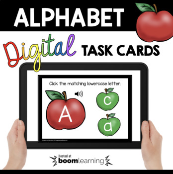 Preview of Apple Alphabet Matching Boom Cards™ capital and lowercase letter matching Audio