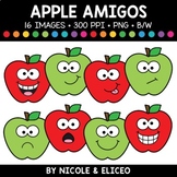 Fall Apple Faces Amigos Clipart + FREE Blacklines - Commer