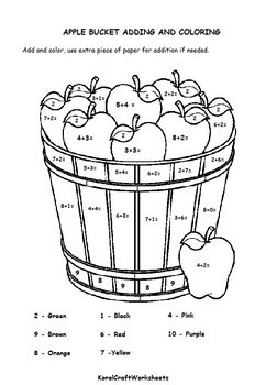 Preview of Apple Basket Addition and Coloring