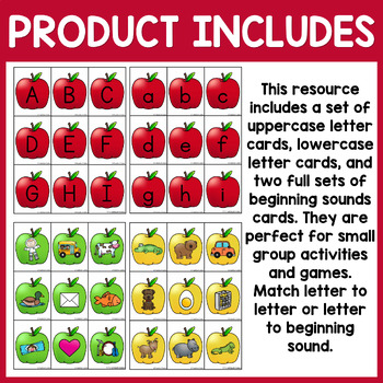 Apple Beginning Sounds Match by Pocketful of Centers | TpT