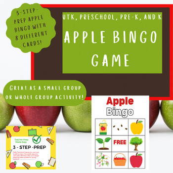 Preview of Apple Bingo Game for UTK, Preschool, Pre-K, TK, and Kindergarten