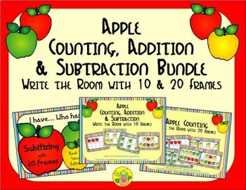 Preview of Apple Count, Add & Subtract Bundle with 10 & 20 Frames {Subitizing}