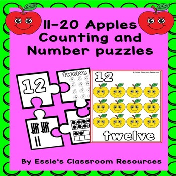 apple counting cards and number puzzles 11 20 tpt