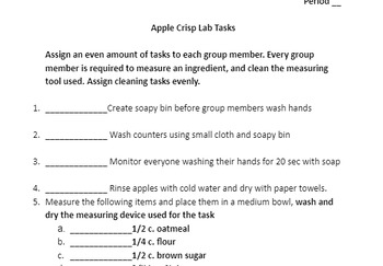 Preview of Apple Crisp Food Lab Student Task Sheet