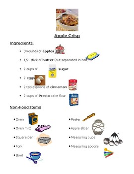 Preview of Apple Crisp Recipe with Lesson Activities