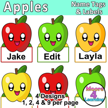 25 x Apple Print Name Tags Labels Stickers Back to School Teacher Resources 