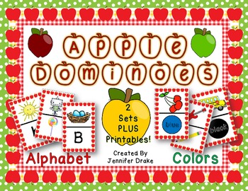 Preview of Apple Dominoes ~2 Sets; Alphabet & Colors~  Color Playing Cards PLUS Printables!