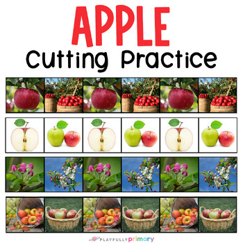 Preview of Apple Fine Motor Scissor Skills, Apple Cutting Practice Strips, Real Pictures