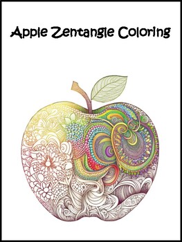 Preview of Apple Fruit Zentangle Coloring Page - Free