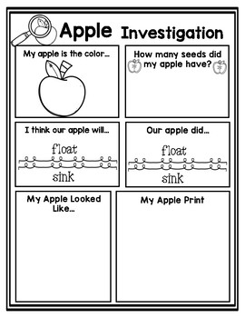 Apple Investigation by Preschoolers and Sunshine TpT