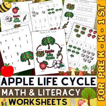 Preview of Apple Life Cycle | Math and Literacy Activities NO PREP | PreK, K and 1st