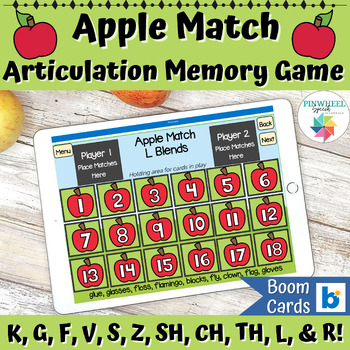 Preview of Apple Match Boom Cards™ Articulation Memory Game Fall Speech Therapy Activity