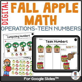 Preview of Apple Math Addition Subtraction Word Problems Teen Numbers Place Value Digital