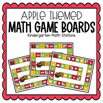 Preview of Apple Math Board Games- Numbers/Shapes- Kindergarten September Math Stations