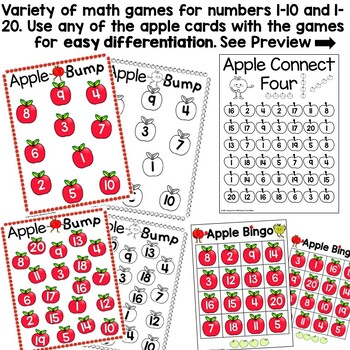 apple math cards games number sense tally marks 10 frames 1 20