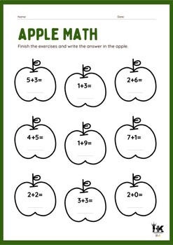 Apple Math Exercise For Kids by HK art | TPT