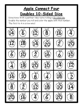 Apple Math Games 10 Sided Dice Bump Game 1 20 Addition Facts Game Dice Math Game