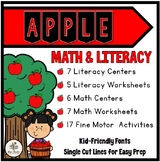 Apple Math & Literacy Centers Worksheets | September | Pre