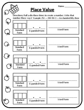Preview of Apple Math Word Form Standard Form Expanded Form Games Apple Math Center Dice