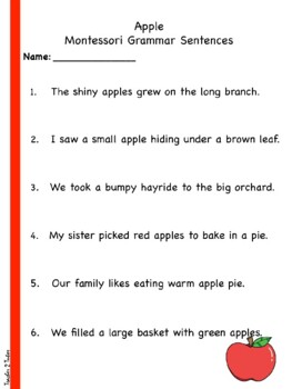 Preview of Apple Montessori Grammar Sentences