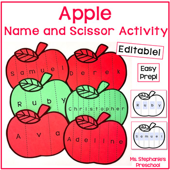 Preview of Apple Name and Scissor Craft Activity - Editable