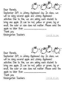 Preview of Apple Note for Johnny Appleseed Day (English & Spanish)