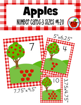 apple number cards 1 20 3 full sets by too cute printables tpt