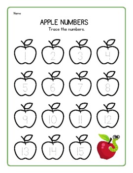 Apple Numbers Number Tracing 1 15 Printing Fine Motor Practice Worksheet