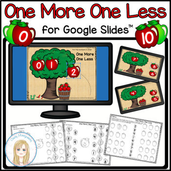 Preview of Apple One More One Less to 10 Activity for Google Slides™, Kindergarten, 1st Gr 