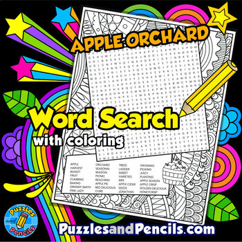 Preview of Apple Orchard Word Search Puzzle Activity Page with Coloring | Fall Puzzle