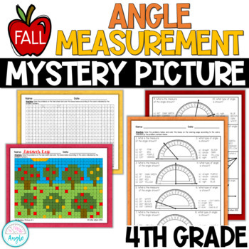 Preview of 4th Grade Angle Measurement - Fall Mystery Coloring Picture - Fall Apple Picking