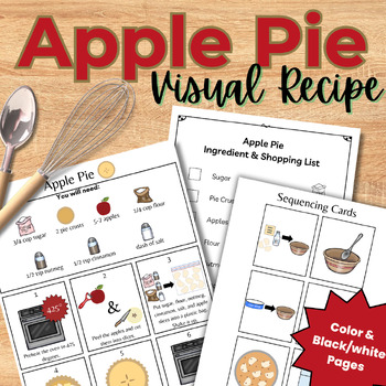 Preview of Apple Pie Visual Recipe With Sequencing Cards & Shopping Lists