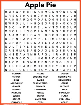 Apple Pie Word Search by Jennifer Olson Educational Resources TPT