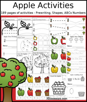 Apple Prewriting, Shapes, ABCs, & Numbers by 3 Dinosaurs | TpT